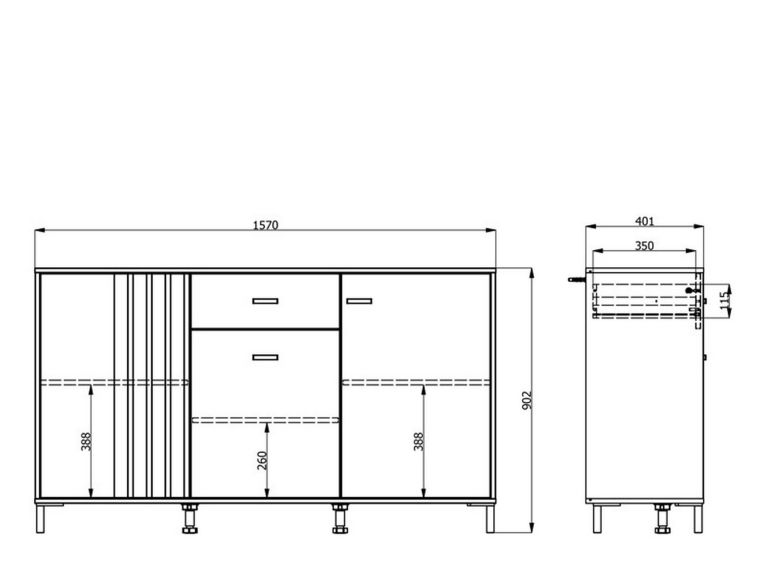 Credenza Marrone Rovere Nodi Nero un Cassetto 3 Ripiani 157x40x90h cm, Apertura Battente e Scorrevole - Guanzate