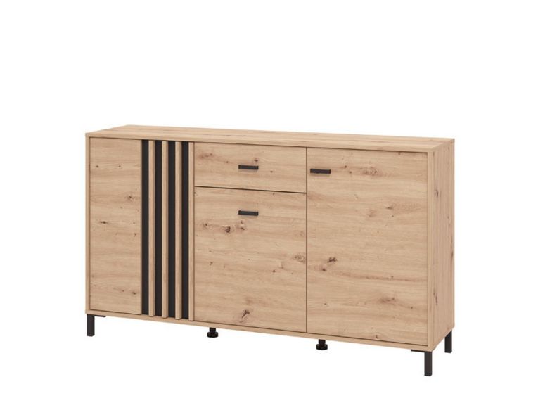 Credenza Marrone Rovere Nodi Nero un Cassetto 3 Ripiani 157x40x90h cm, Apertura Battente e Scorrevole - Guanzate