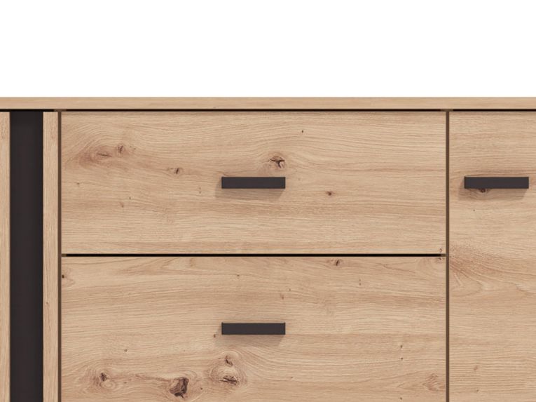 Credenza Marrone Rovere Nodi Nero un Cassetto 3 Ripiani 157x40x90h cm, Apertura Battente e Scorrevole - Guanzate