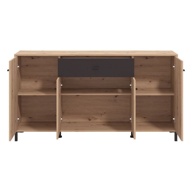 Credenza Marrone Rovere Nodi Nero un Cassetto 3 Ripiani 170x40x90h cm, Apertura Battente e Scorrevole - Settime