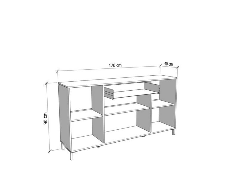 Credenza Marrone Rovere Nodi Nero un Cassetto 3 Ripiani 170x40x90h cm, Apertura Battente e Scorrevole - Settime