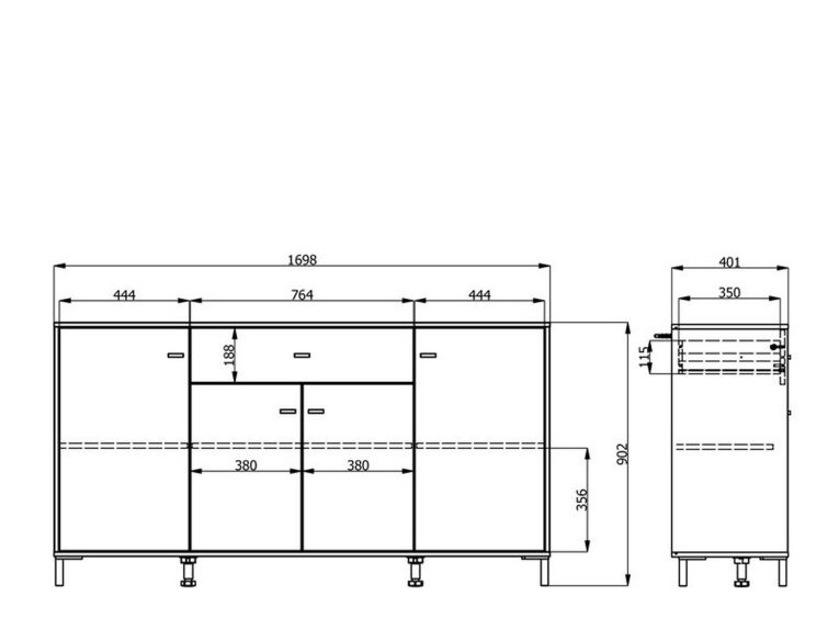 Credenza Marrone Rovere Nodi Nero un Cassetto 3 Ripiani 170x40x90h cm, Apertura Battente e Scorrevole - Settime