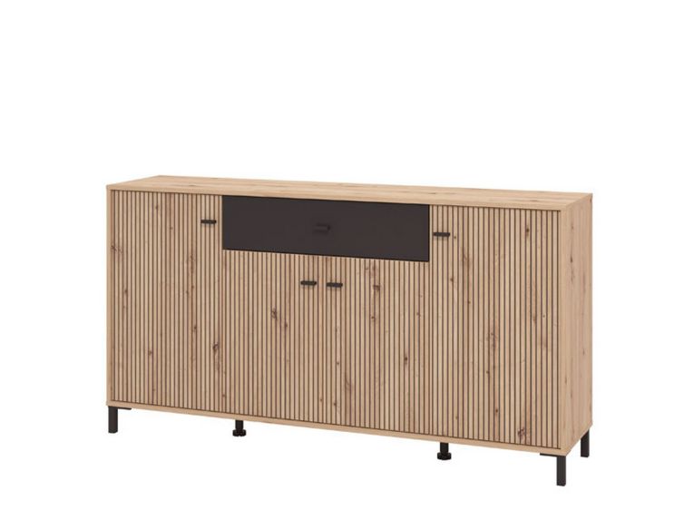 Credenza Marrone Rovere Nodi Nero un Cassetto 3 Ripiani 170x40x90h cm, Apertura Battente e Scorrevole - Settime