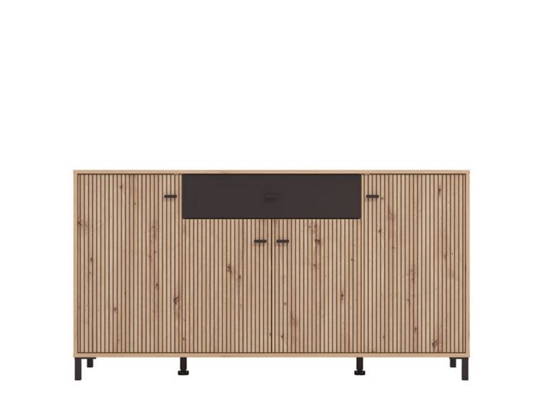Credenza Marrone Rovere Nodi Nero un Cassetto 3 Ripiani 170x40x90h cm, Apertura Battente e Scorrevole - Settime