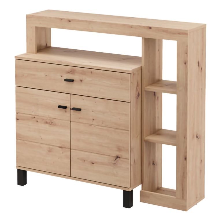 Credenza Marrone Rovere Nodi Nero un Cassetto 4 Ripiani 106x35x101h cm, Apertura Battente, Scorrevole - Banos