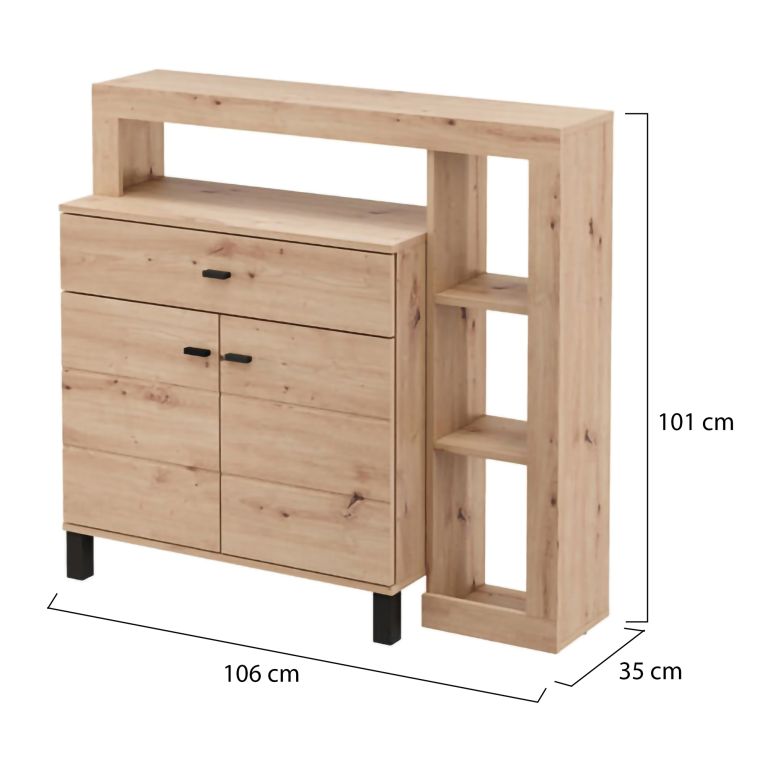 Credenza Marrone Rovere Nodi Nero un Cassetto 4 Ripiani 106x35x101h cm, Apertura Battente, Scorrevole - Banos