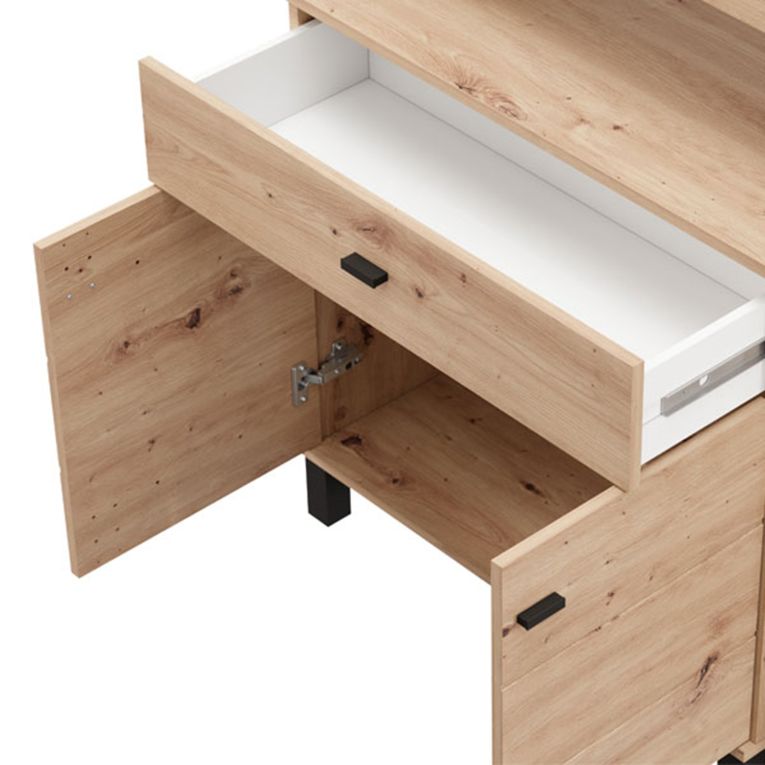 Credenza Marrone Rovere Nodi Nero un Cassetto 4 Ripiani 106x35x101h cm, Apertura Battente, Scorrevole - Banos
