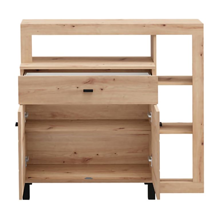 Credenza Marrone Rovere Nodi Nero un Cassetto 4 Ripiani 106x35x101h cm, Apertura Battente, Scorrevole - Banos