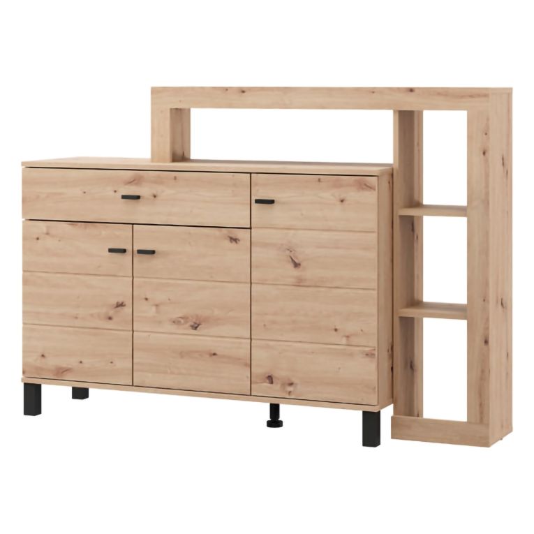 Credenza Marrone Rovere Nodi Nero un Cassetto 5 Ripiani 145x35x101h cm, Apertura Battente, Scorrevole - Piriap
