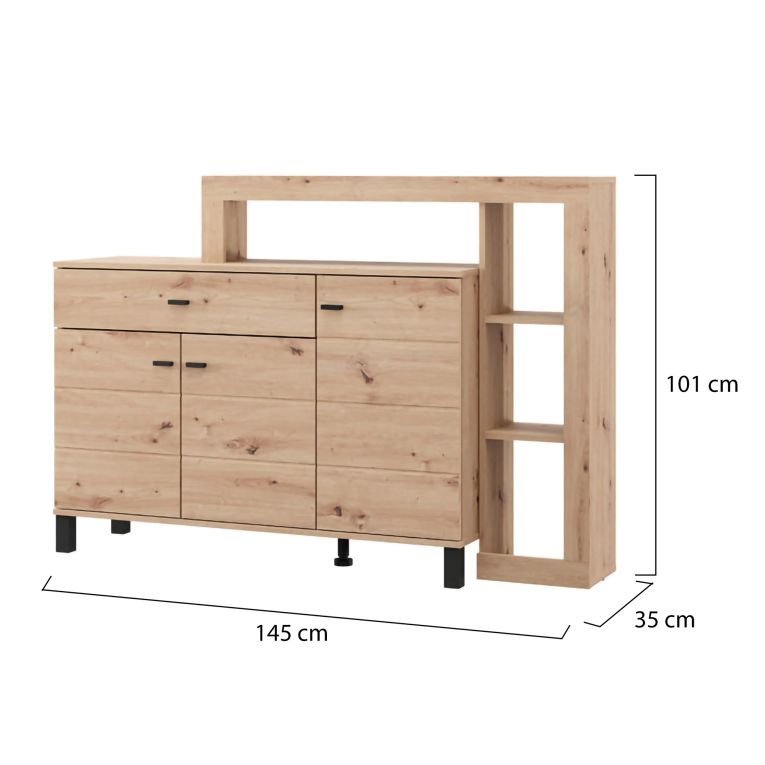 Credenza Marrone Rovere Nodi Nero un Cassetto 5 Ripiani 145x35x101h cm, Apertura Battente, Scorrevole - Piriap