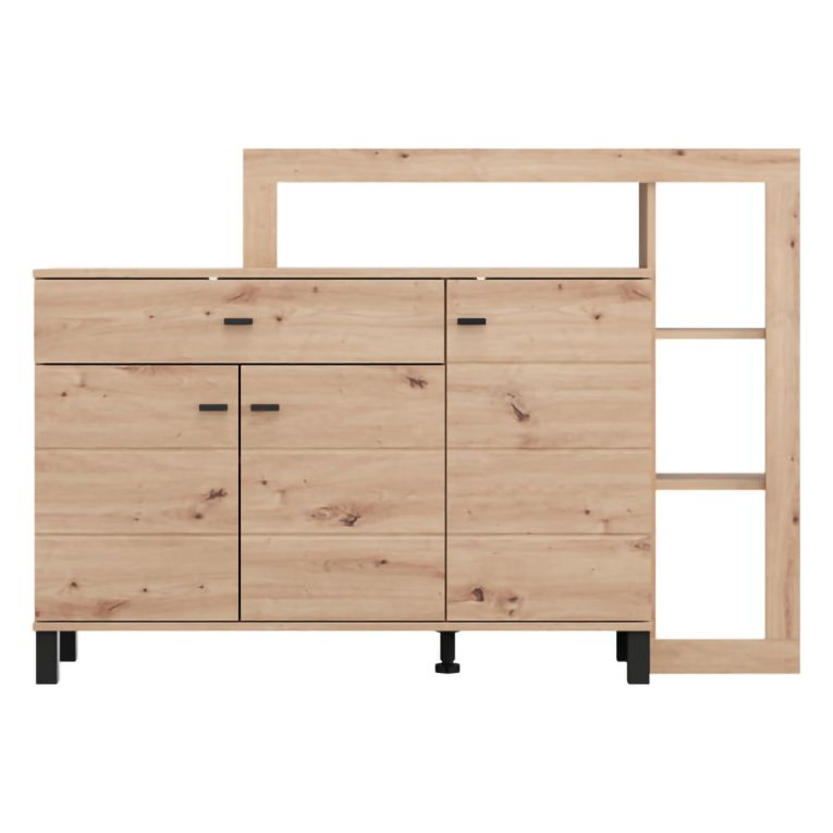Credenza Marrone Rovere Nodi Nero un Cassetto 5 Ripiani 145x35x101h cm, Apertura Battente, Scorrevole - Piriap