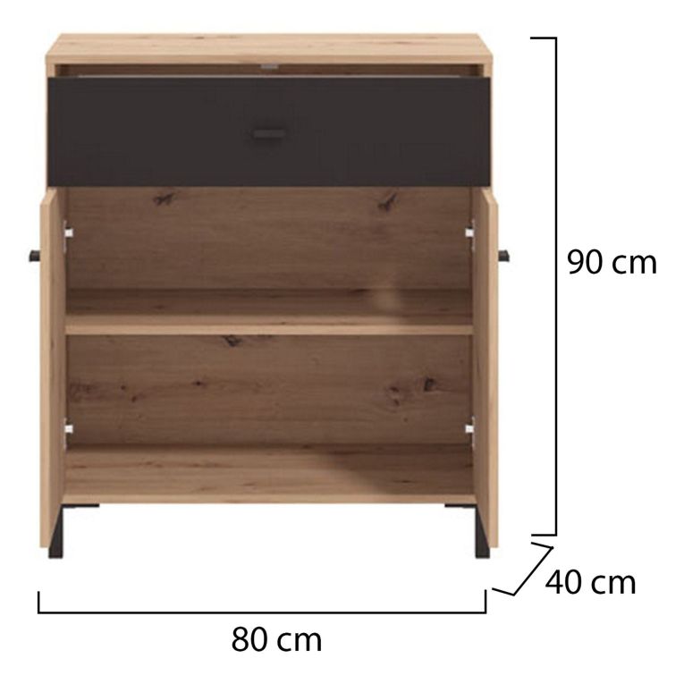 Credenza Marrone Rovere Nodi Nero un Cassetto un Ripiano 80x40x90h cm, Apertura Battente e Scorrevole - Settime