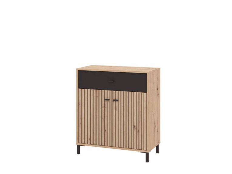 Credenza Marrone Rovere Nodi Nero un Cassetto un Ripiano 80x40x90h cm, Apertura Battente e Scorrevole - Settime