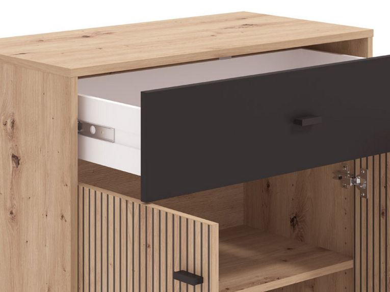Credenza Marrone Rovere Nodi Nero un Cassetto un Ripiano 80x40x90h cm, Apertura Battente e Scorrevole - Settime