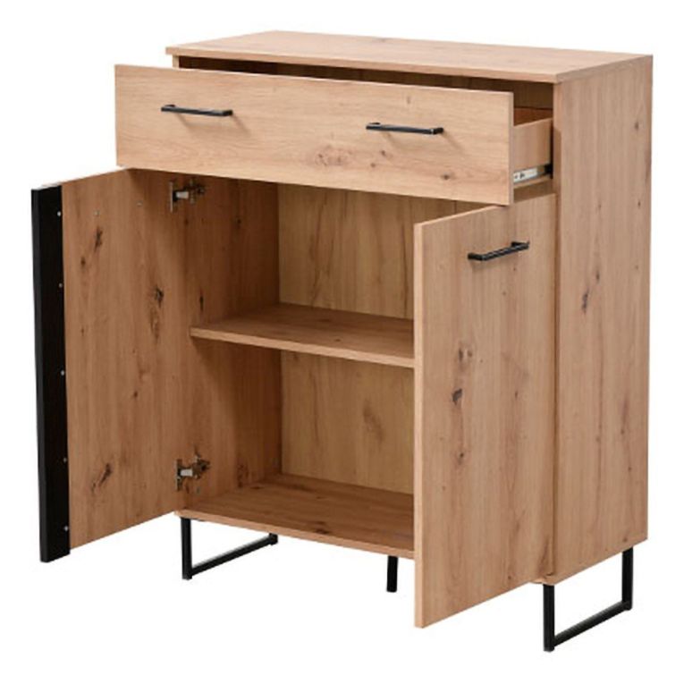 Credenza Marrone Rovere Nodi Nero un Cassetto un Ripiano 85x35x104h cm, Apertura Battente, Scorrevole - Ceredanoo