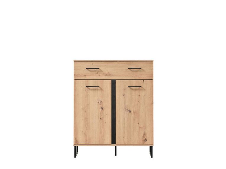 Credenza Marrone Rovere Nodi Nero un Cassetto un Ripiano 85x35x104h cm, Apertura Battente, Scorrevole - Ceredanoo