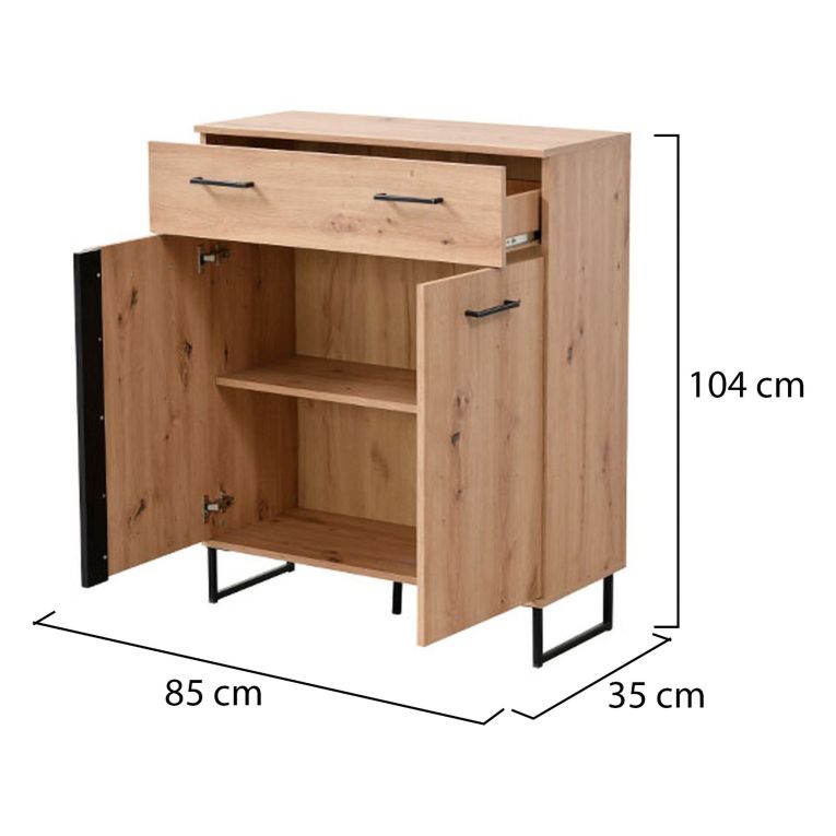Credenza Marrone Rovere Nodi Nero un Cassetto un Ripiano 85x35x104h cm, Apertura Battente, Scorrevole - Ceredanoo