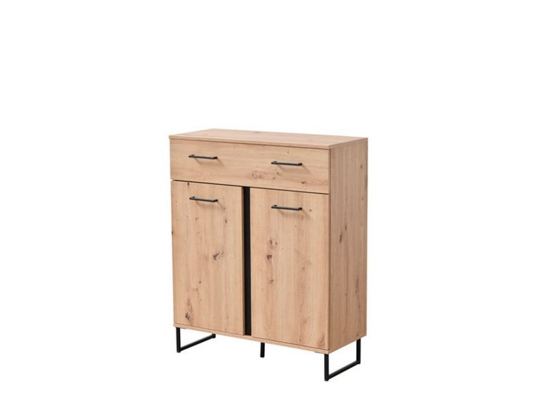 Credenza Marrone Rovere Nodi Nero un Cassetto un Ripiano 85x35x104h cm, Apertura Battente, Scorrevole - Ceredanoo