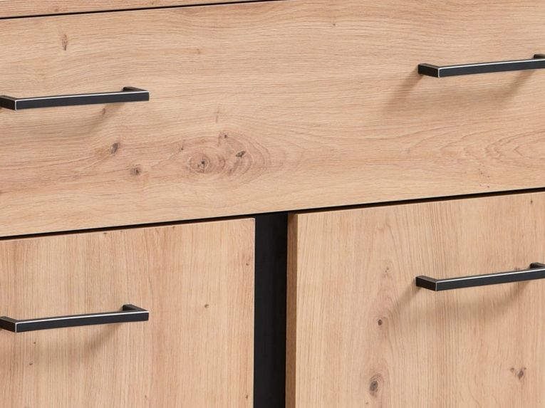 Credenza Marrone Rovere Nodi Nero un Cassetto un Ripiano 85x35x104h cm, Apertura Battente, Scorrevole - Ceredanoo