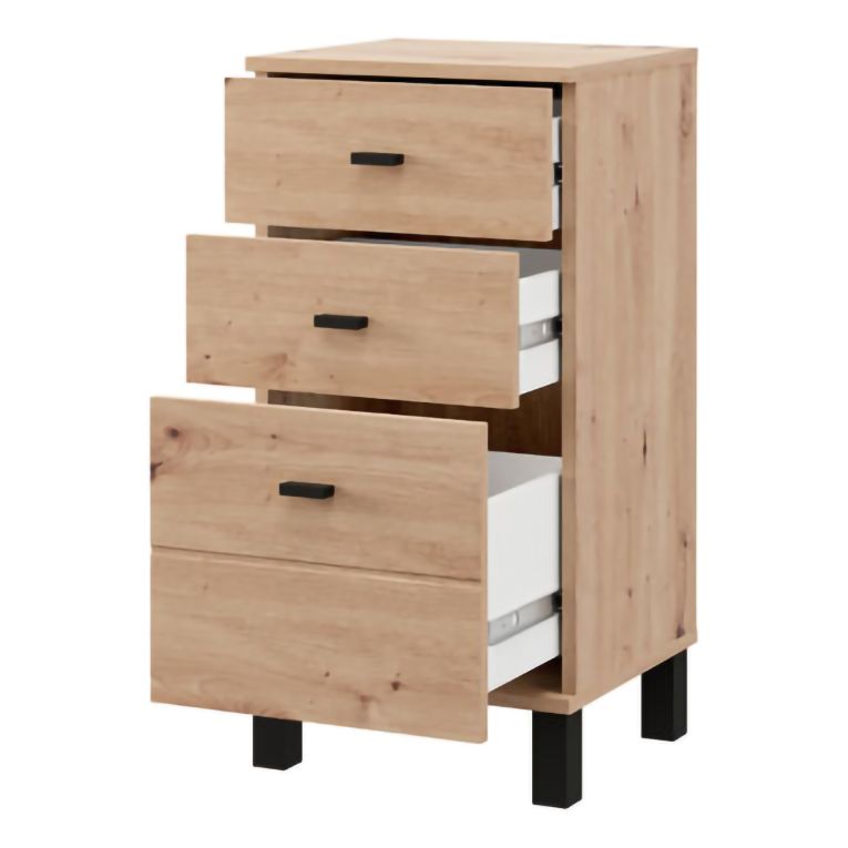 Credenza Marrone Rovere Nodi Nero un Ripiano 3 Cassetti 39x35x78h cm, Apertura Scorrevole - Vilcab