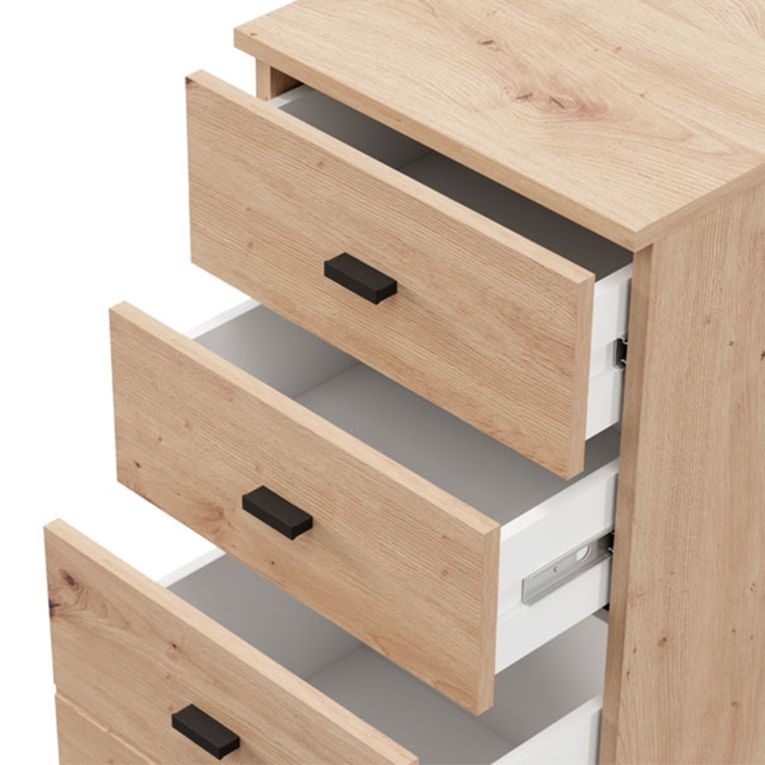 Credenza Marrone Rovere Nodi Nero un Ripiano 3 Cassetti 39x35x78h cm, Apertura Scorrevole - Vilcab
