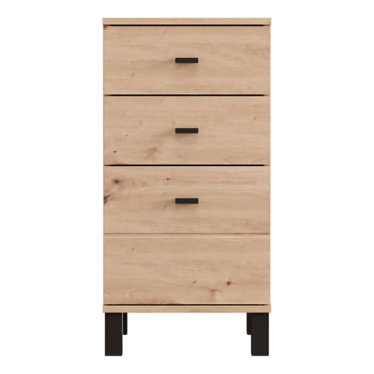 Credenza Marrone Rovere Nodi Nero un Ripiano 3 Cassetti 39x35x78h cm, Apertura Scorrevole - Vilcab