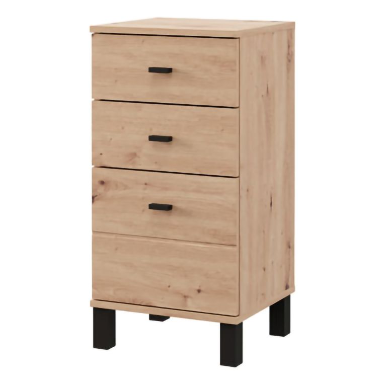 Credenza Marrone Rovere Nodi Nero un Ripiano 3 Cassetti 39x35x78h cm, Apertura Scorrevole - Vilcab