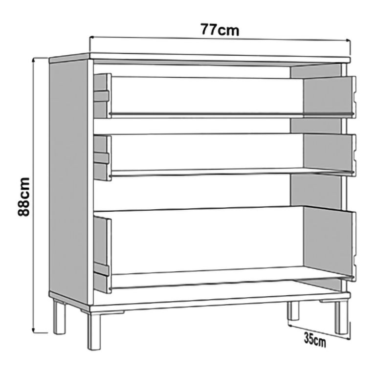 Credenza Marrone Rovere Nodi Nero un Ripiano 3 Cassetti 77x35x78h cm, Apertura Scorrevole - Diani