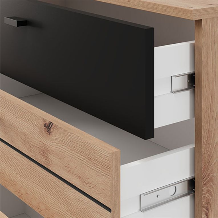 Credenza Marrone Rovere Nodi Nero un Ripiano 3 Cassetti 77x35x78h cm, Apertura Scorrevole - Diani