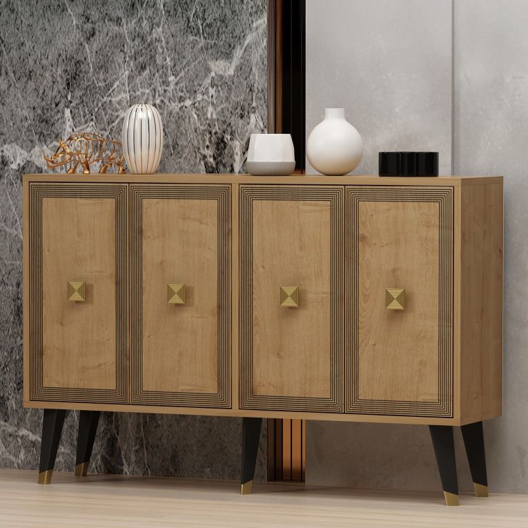 Credenza Marrone Rovere oro 2 Ripiani 4 Vani 120x30x80h cm, 4 Ante - Luino
