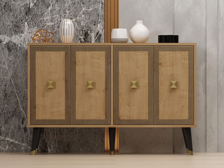 Credenza Marrone Rovere oro 2 Ripiani 4 Vani 120x30x80h cm, 4 Ante - Luino
