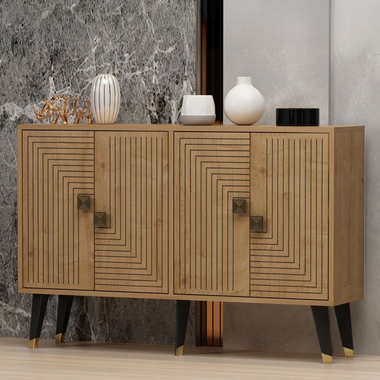 Credenza Marrone Rovere oro 2 Ripiani 4 Vani 120x30x80h cm, 4 Ante - Thiene