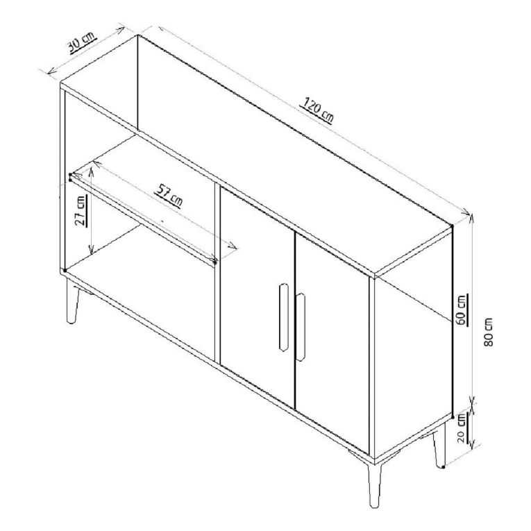 Credenza Marrone Rovere oro 2 Ripiani 4 Vani 120x30x80h cm, 4 Ante - Thiene