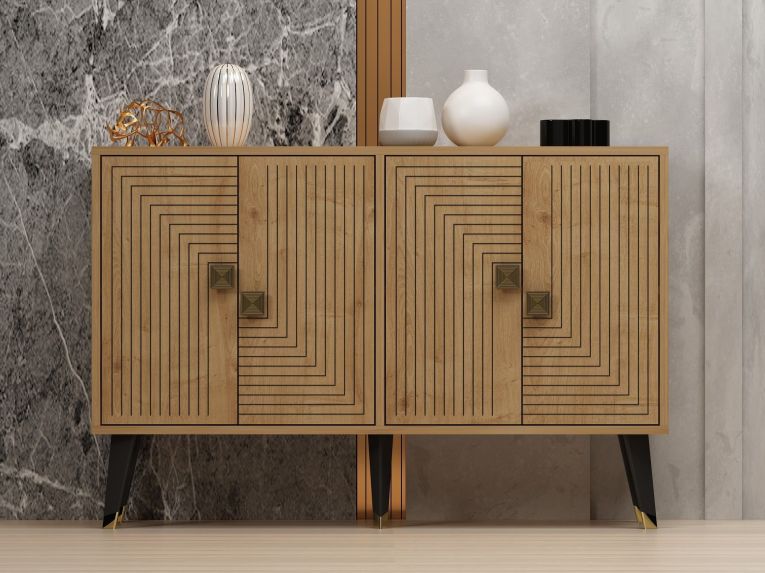 Credenza Marrone Rovere oro 2 Ripiani 4 Vani 120x30x80h cm, 4 Ante - Thiene