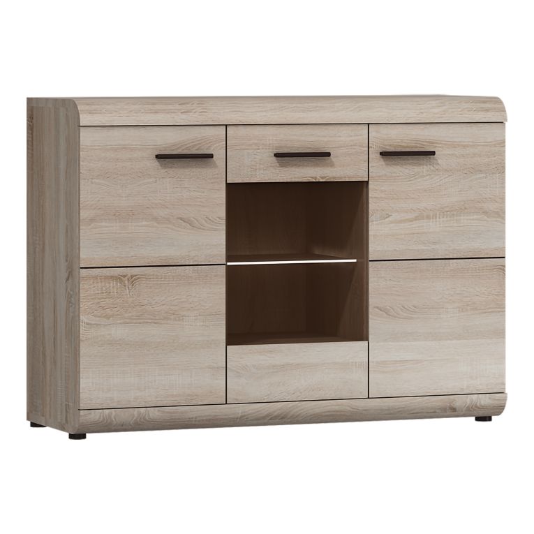 Credenza Marrone Rovere Trasparente 3 Ripiani Apertura Battente 120x42x87h cm, 3 Ante - Hami