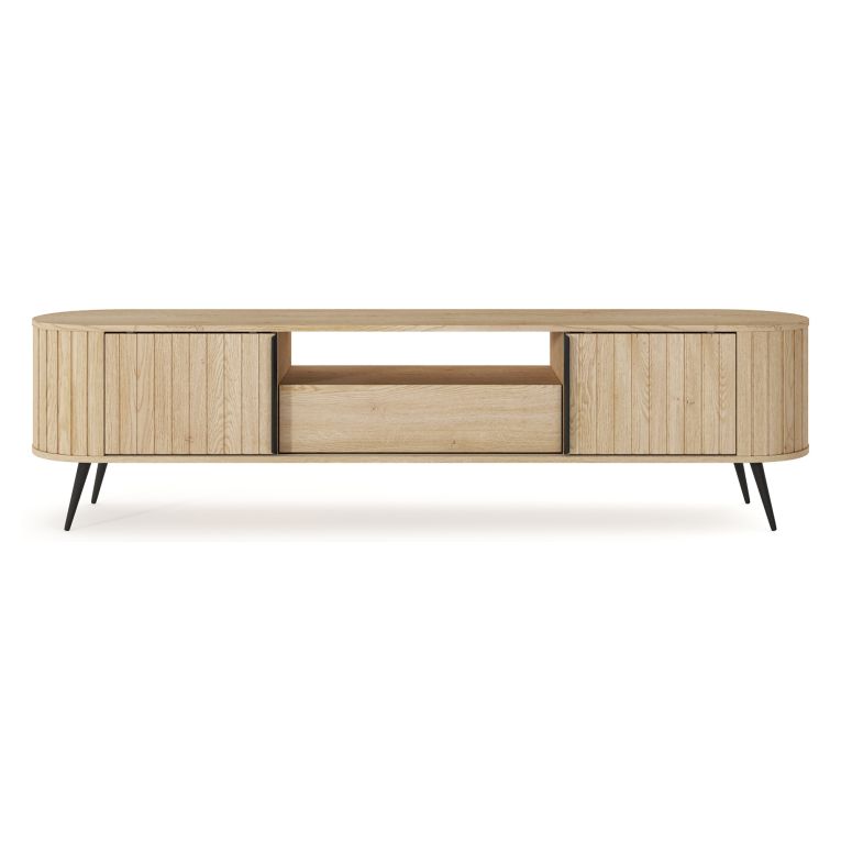 Credenza Marrone Rovere un Cassetto 2 Ripiani 196x40x51h cm, Apertura Battente, Scorrevole - Hanotofa
