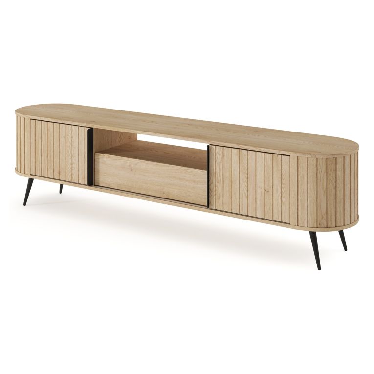 Credenza Marrone Rovere un Cassetto 2 Ripiani 196x40x51h cm, Apertura Battente, Scorrevole - Hanotofa