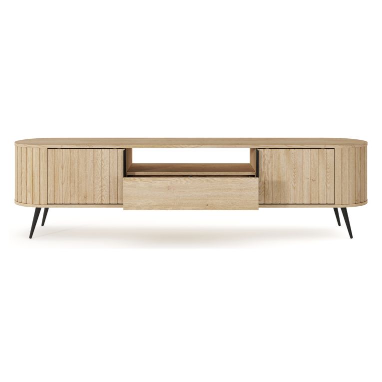 Credenza Marrone Rovere un Cassetto 2 Ripiani 196x40x51h cm, Apertura Battente, Scorrevole - Hanotofa