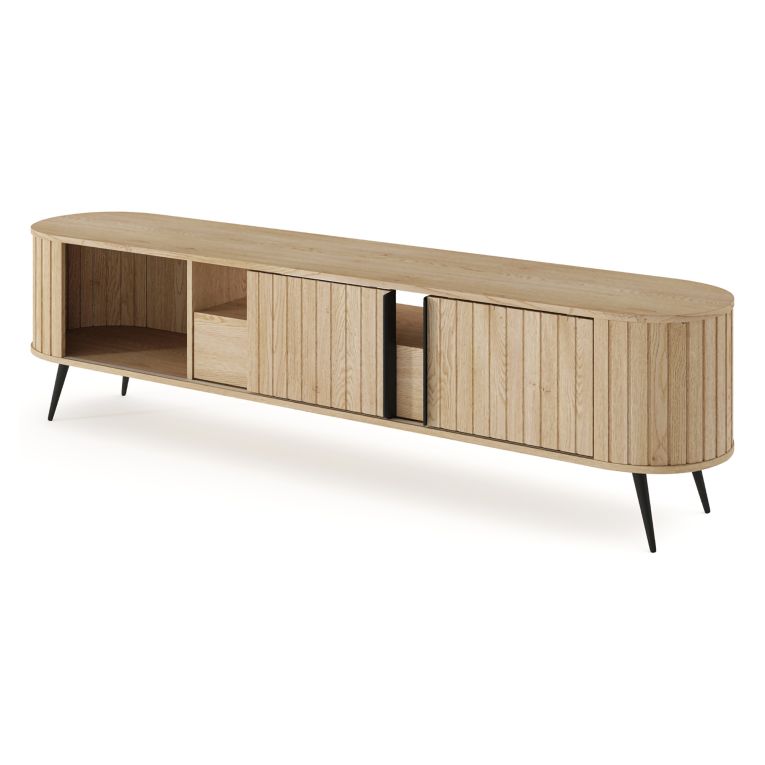 Credenza Marrone Rovere un Cassetto 2 Ripiani 196x40x51h cm, Apertura Battente, Scorrevole - Hanotofa