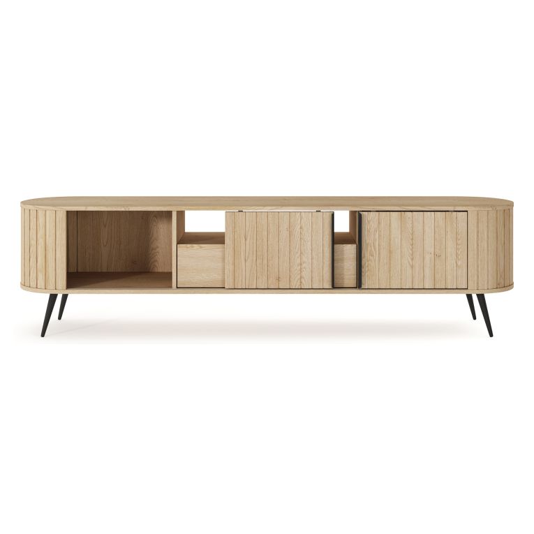Credenza Marrone Rovere un Cassetto 2 Ripiani 196x40x51h cm, Apertura Battente, Scorrevole - Hanotofa