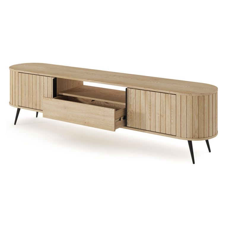 Credenza Marrone Rovere un Cassetto 2 Ripiani 196x40x51h cm, Apertura Battente, Scorrevole - Hanotofa