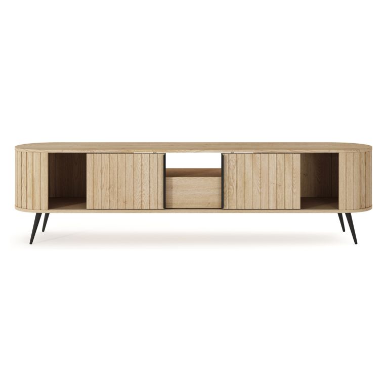 Credenza Marrone Rovere un Cassetto 2 Ripiani 196x40x51h cm, Apertura Battente, Scorrevole - Hanotofa