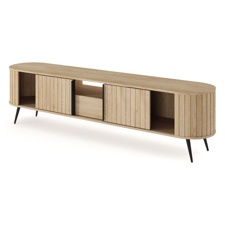 Credenza Marrone Rovere un Cassetto 2 Ripiani 196x40x51h cm, Apertura Battente, Scorrevole - Hanotofa