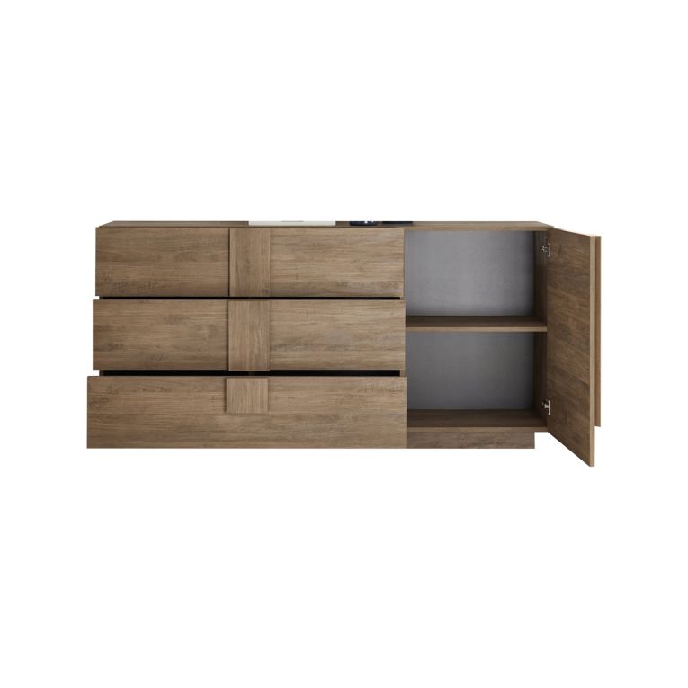 Credenza Marrone Rovere un Ripiano 3 Cassetti 182x44x90h cm, 2 Vani - Minoprio