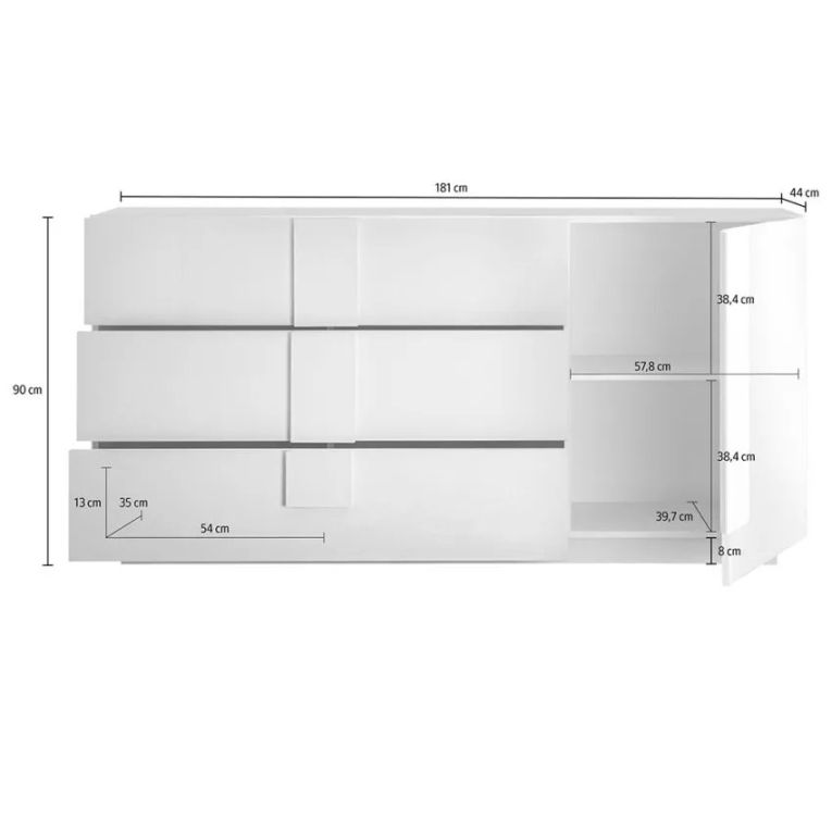 Credenza Marrone Rovere un Ripiano 3 Cassetti 182x44x90h cm, 2 Vani - Minoprio