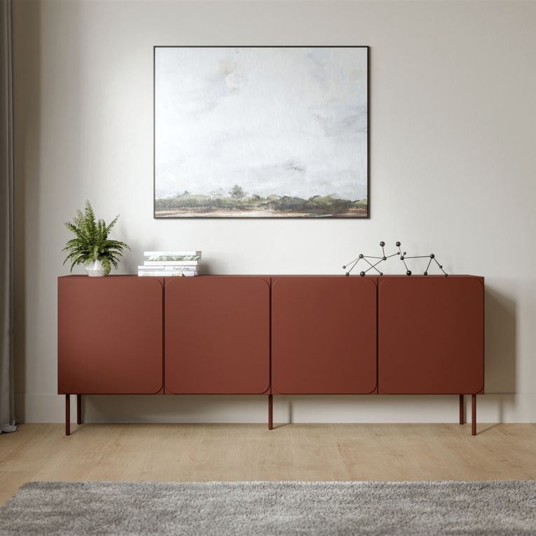 Credenza Marrone Terracotta 2 Ripiani Apertura Battente 200x42x75h cm, 4 Ante - Canino