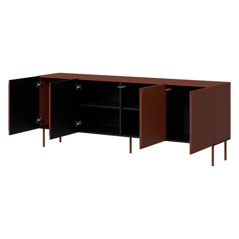 Credenza Marrone Terracotta 2 Ripiani Apertura Battente 200x42x75h cm, 4 Ante - Canino