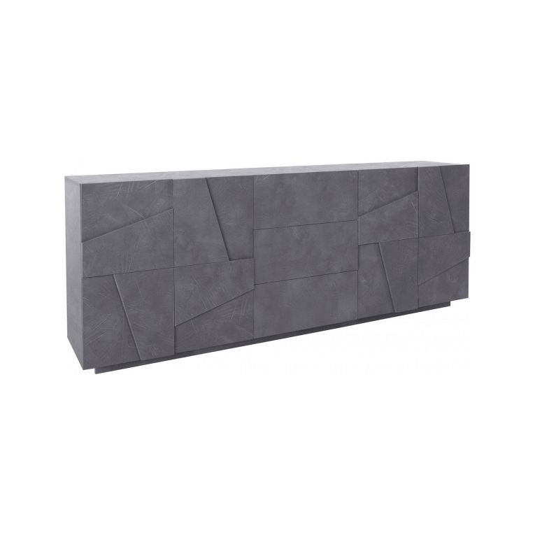 Credenza Mason, Madia da cucina a 4 ante e 3 cassetti, Buffet da soggiorno, 100% Made in Italy, cm 224x44h86, Ardesia