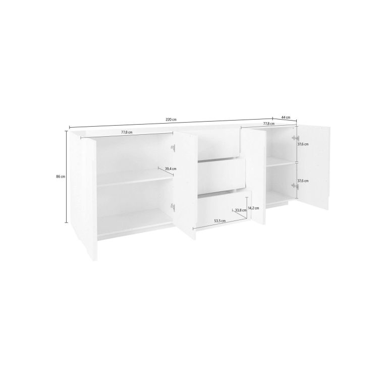 Credenza Mason, Madia da cucina a 4 ante e 3 cassetti, Buffet da soggiorno, 100% Made in Italy, cm 224x44h86, Ardesia
