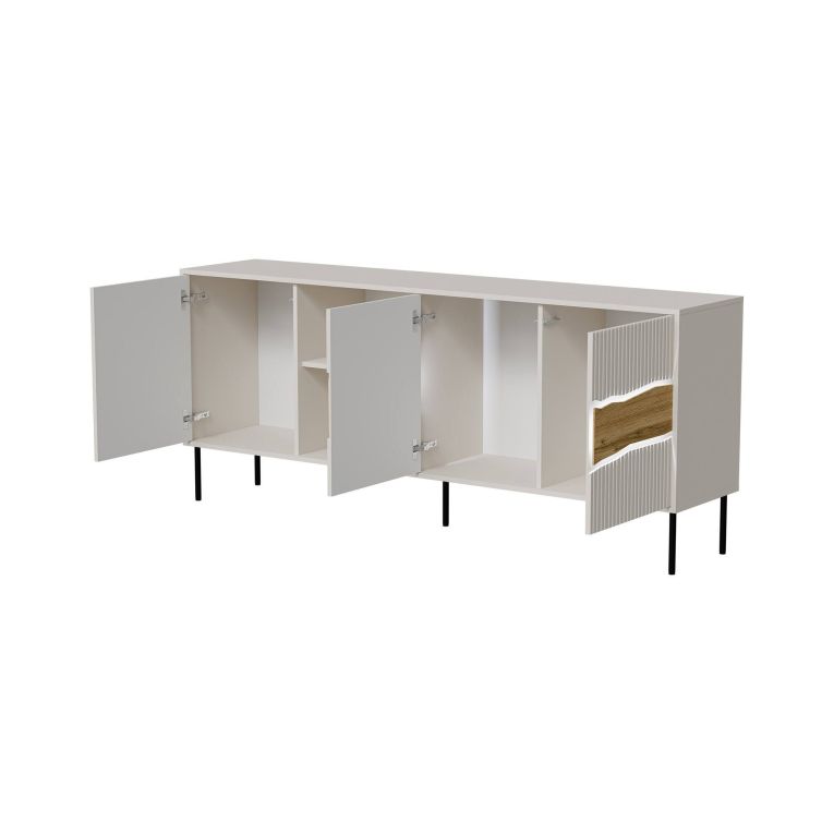 Credenza Mestrino, 190x40 h80 cm, Beige e Rovere Nodi